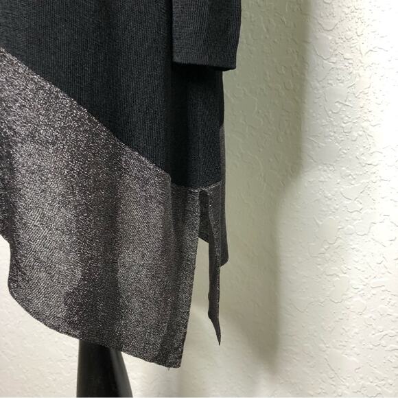 Eileen Fisher black metallic asymmetrical hem knit tunic top size Small - Picture 4 of 13